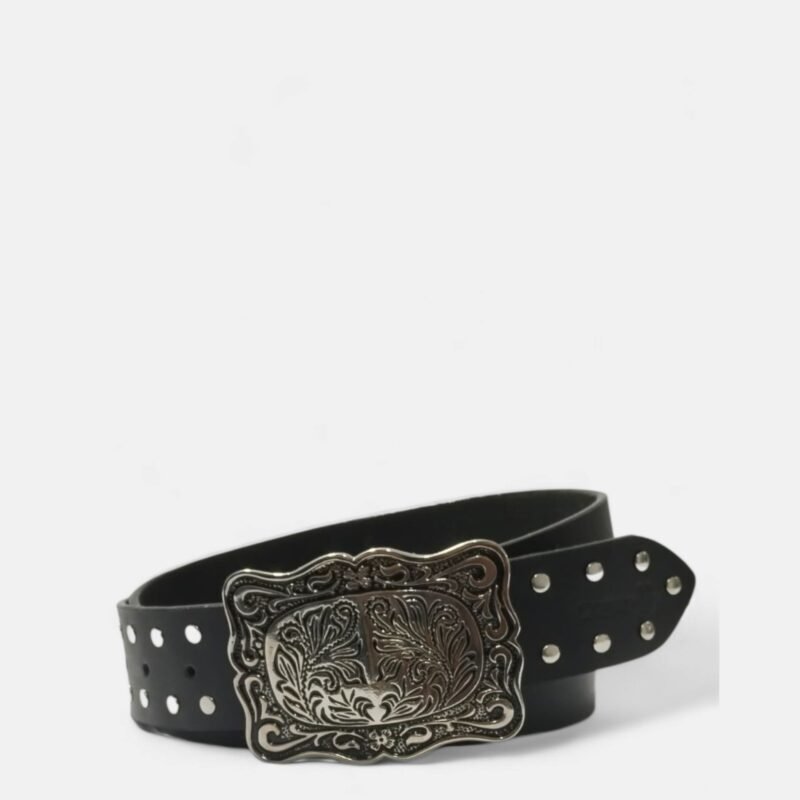 Cinturón unifaz de cuero con chapa unisex color negro