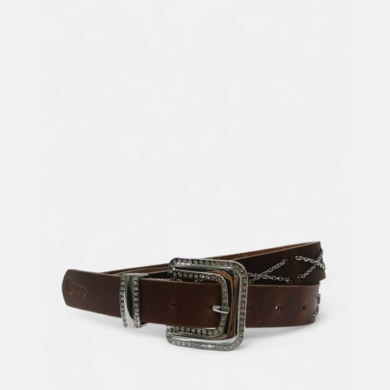 Cinturón unifaz de cuero con cadenas para mujer