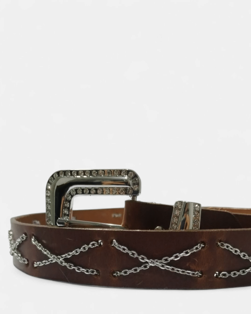 Cinturón unifaz de cuero con cadenas para mujer