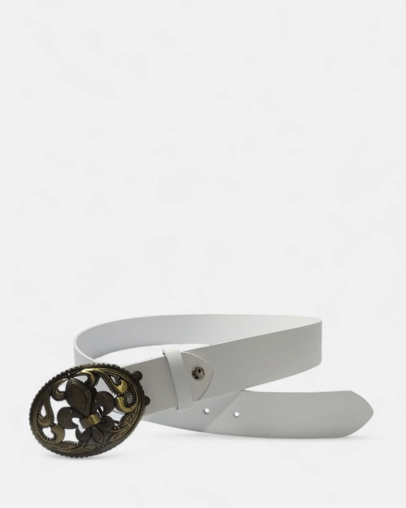 Cinturón de cuero blanco unifaz con chapa para mujer