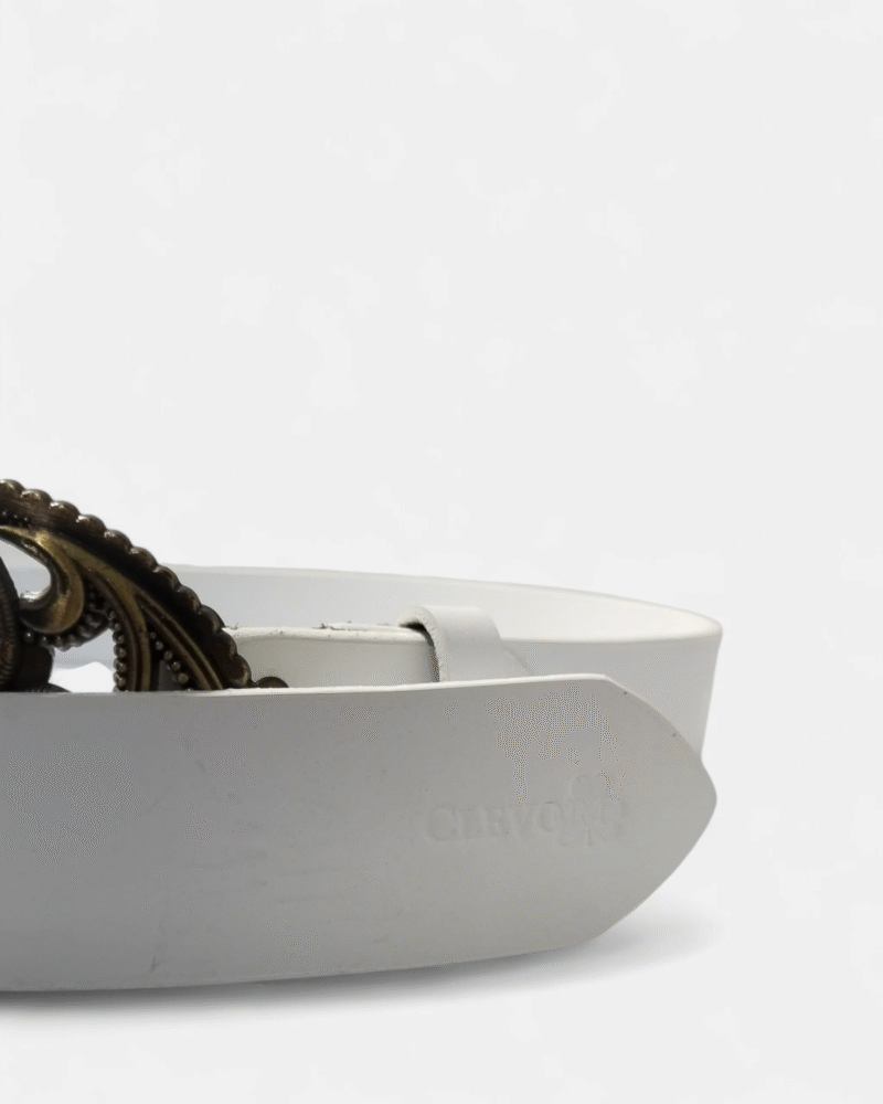 Cinturón de cuero blanco unifaz con chapa para mujer