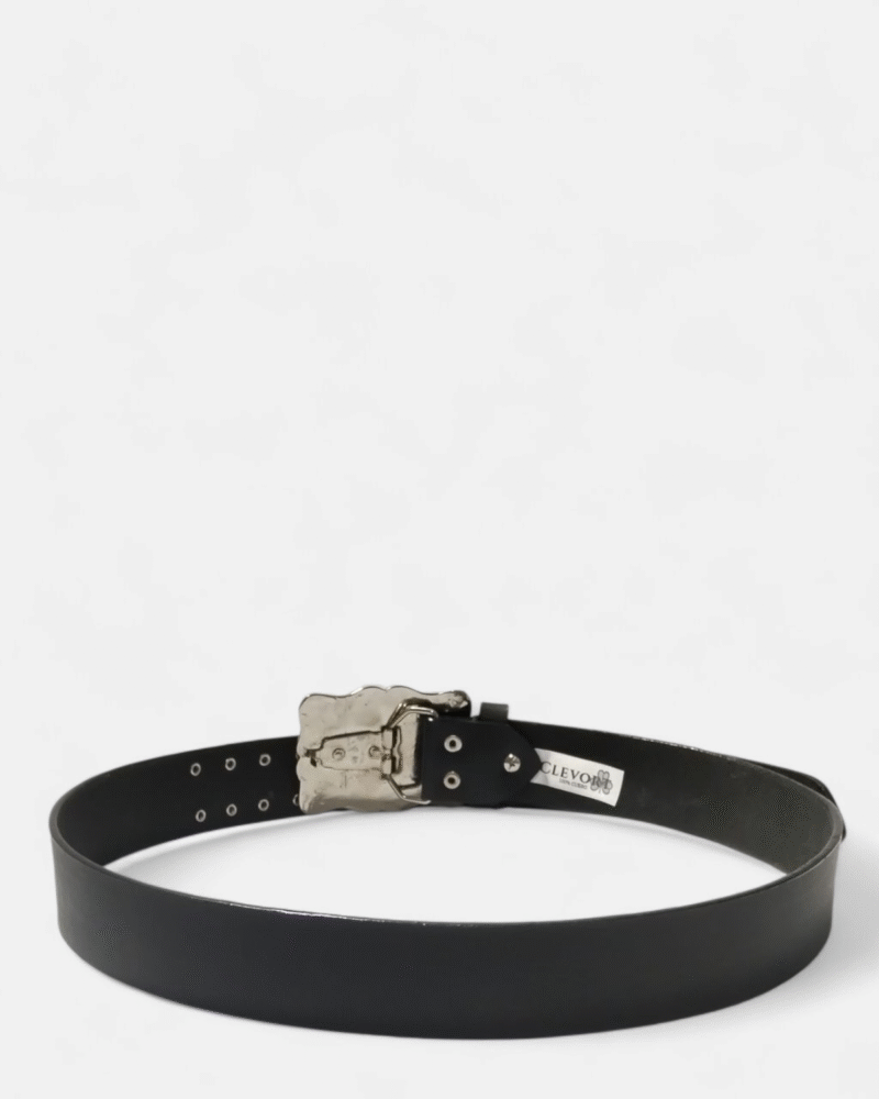 Cinturón unifaz de cuero con chapa unisex color negro