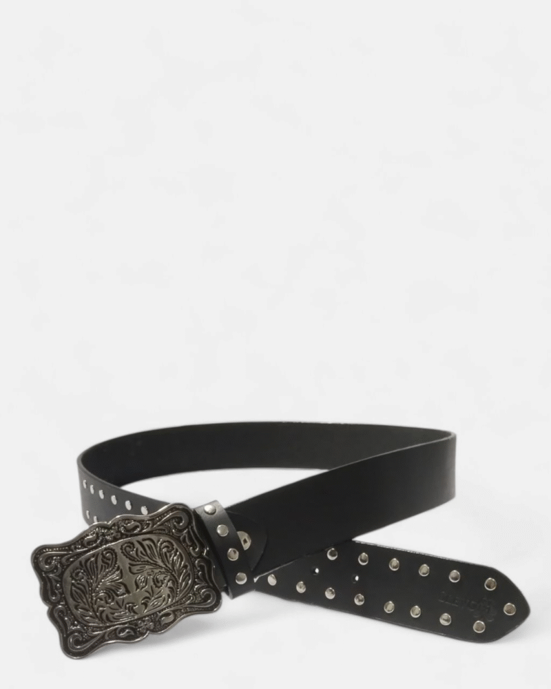 Cinturón unifaz de cuero con chapa unisex color negro