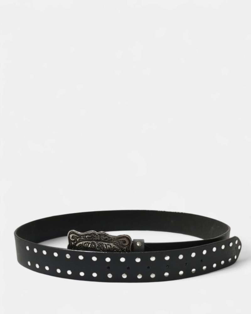 Cinturón unifaz de cuero con chapa unisex color negro