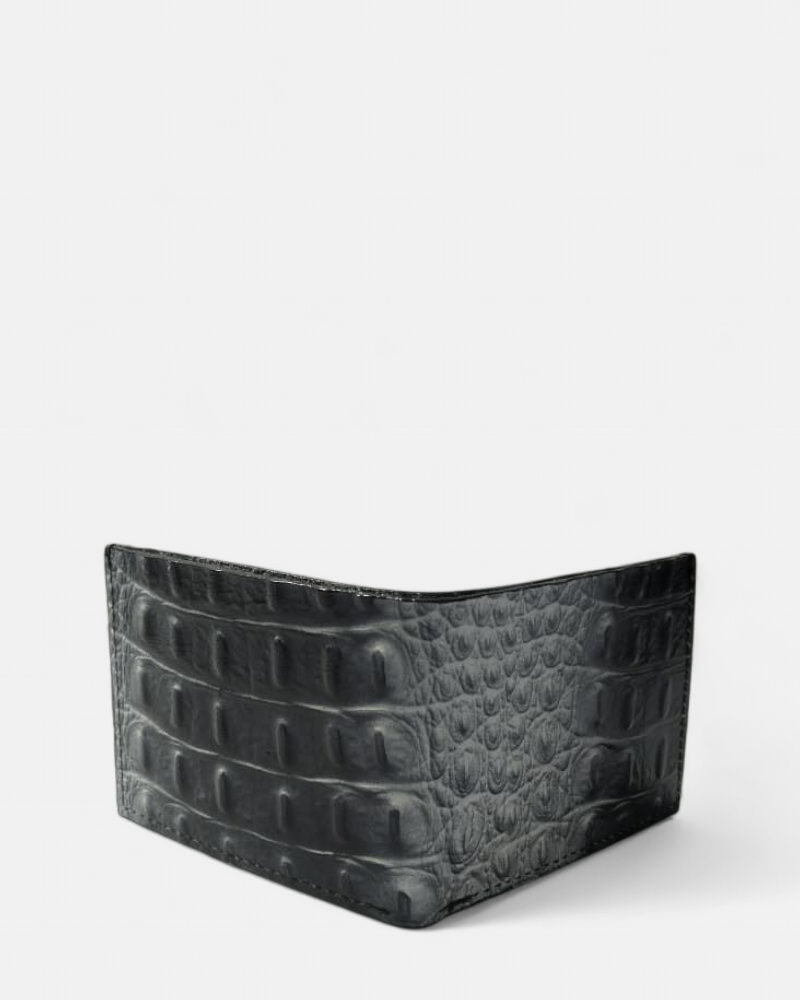 Cartera de cuero vacuno grabado con textura de cocodrilo para hombre