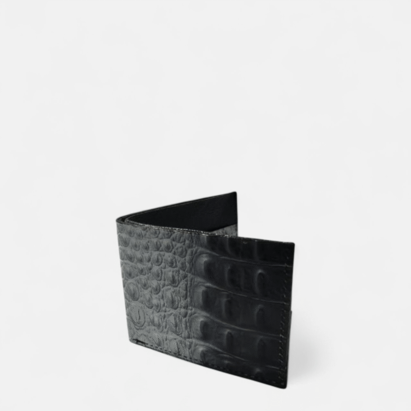 Cartera de cuero vacuno grabado con textura de cocodrilo para hombre